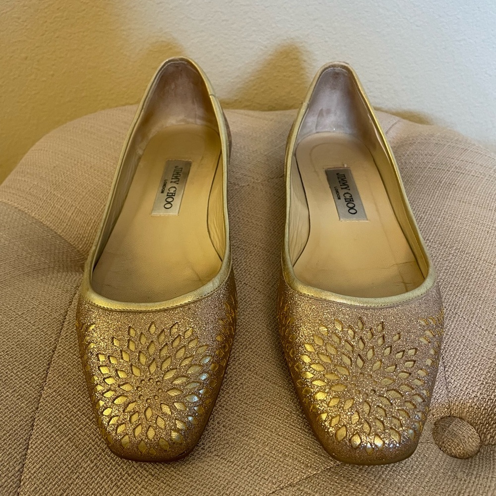 Jimmy Choo Rosegold Cut Out Flat
